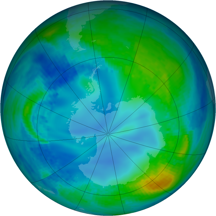 Antarctic ozone map for 13 May 2001